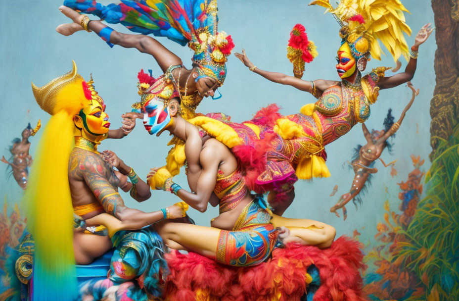 Colorful Carnival Masqueraders in Dynamic Poses