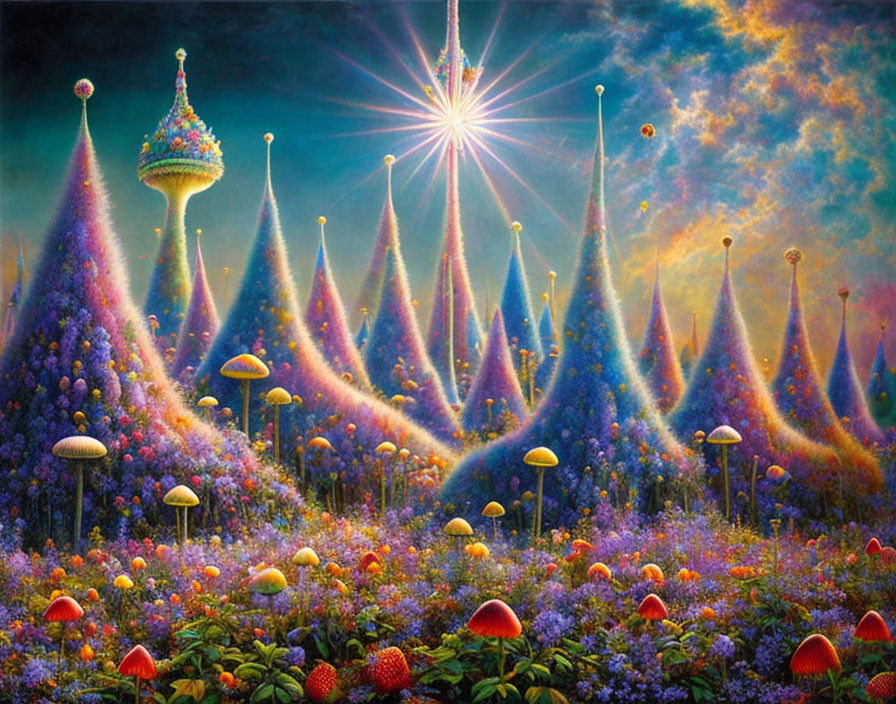 Colorful Mushroom-Like Structures in Fantastical Landscape