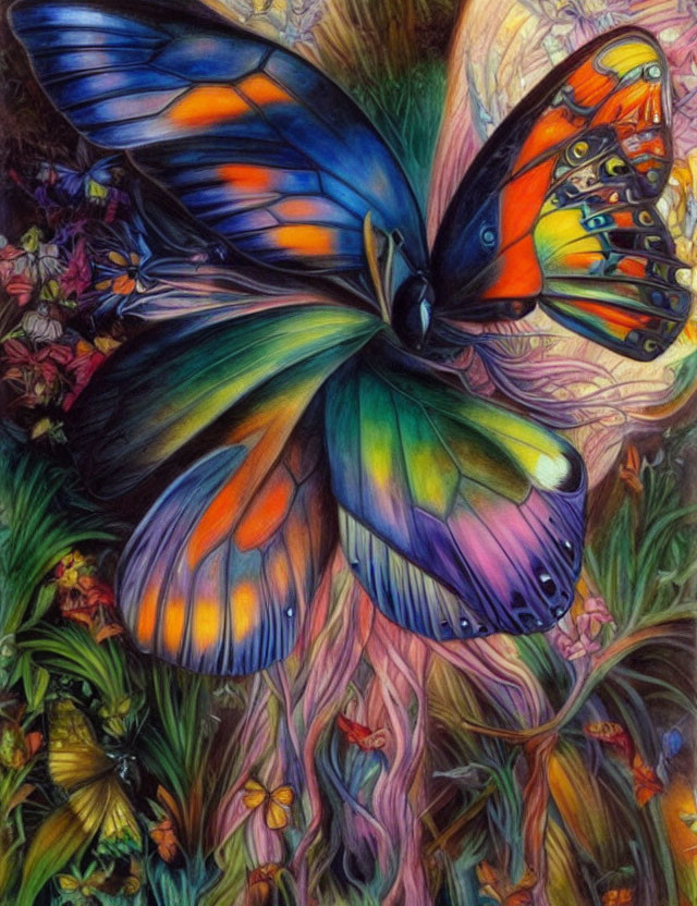 Colorful Butterfly Painting in Lush Garden