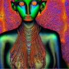 Vibrant digital artwork of woman with green skin and butterfly wings