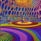 Psychedelic fantasy interior with organic shapes and golden accents