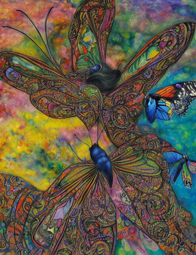 Colorful Butterfly Painting with Psychedelic Background