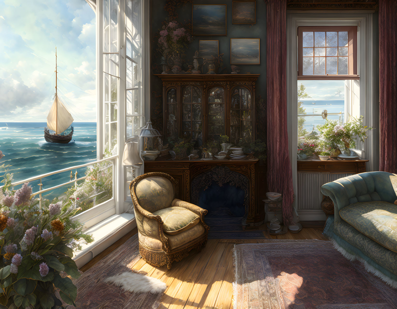 Vintage Room with Sea View & Antique Furniture