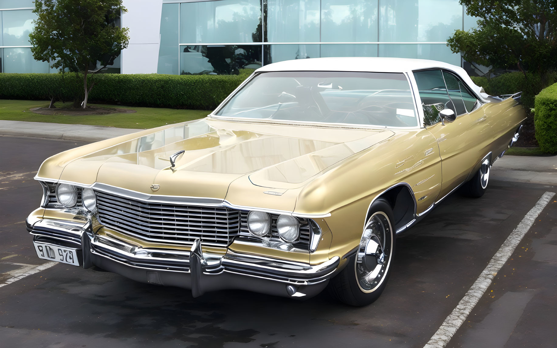 Vintage Gold Classic Car with Chrome Details and White-Wall Tires