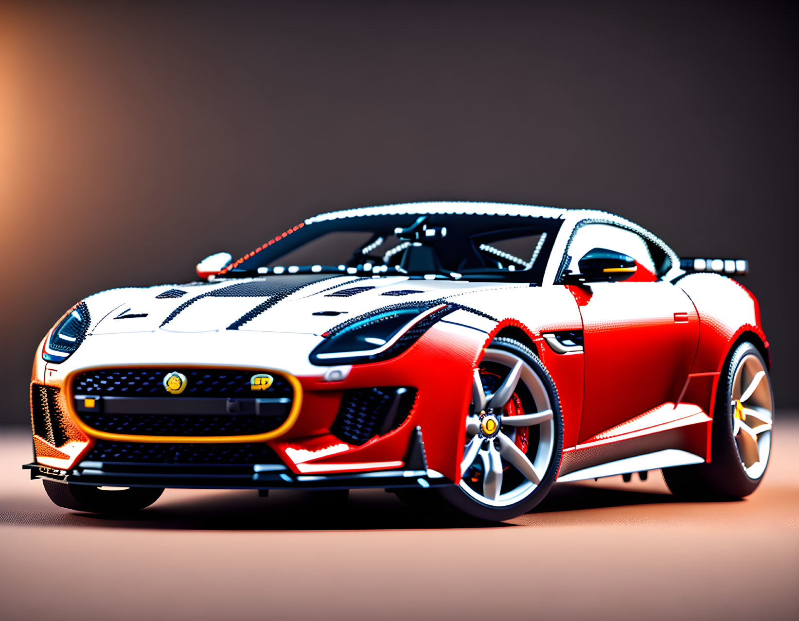 Vibrant Red Sports Car with White Racing Stripe and Aerodynamic Design