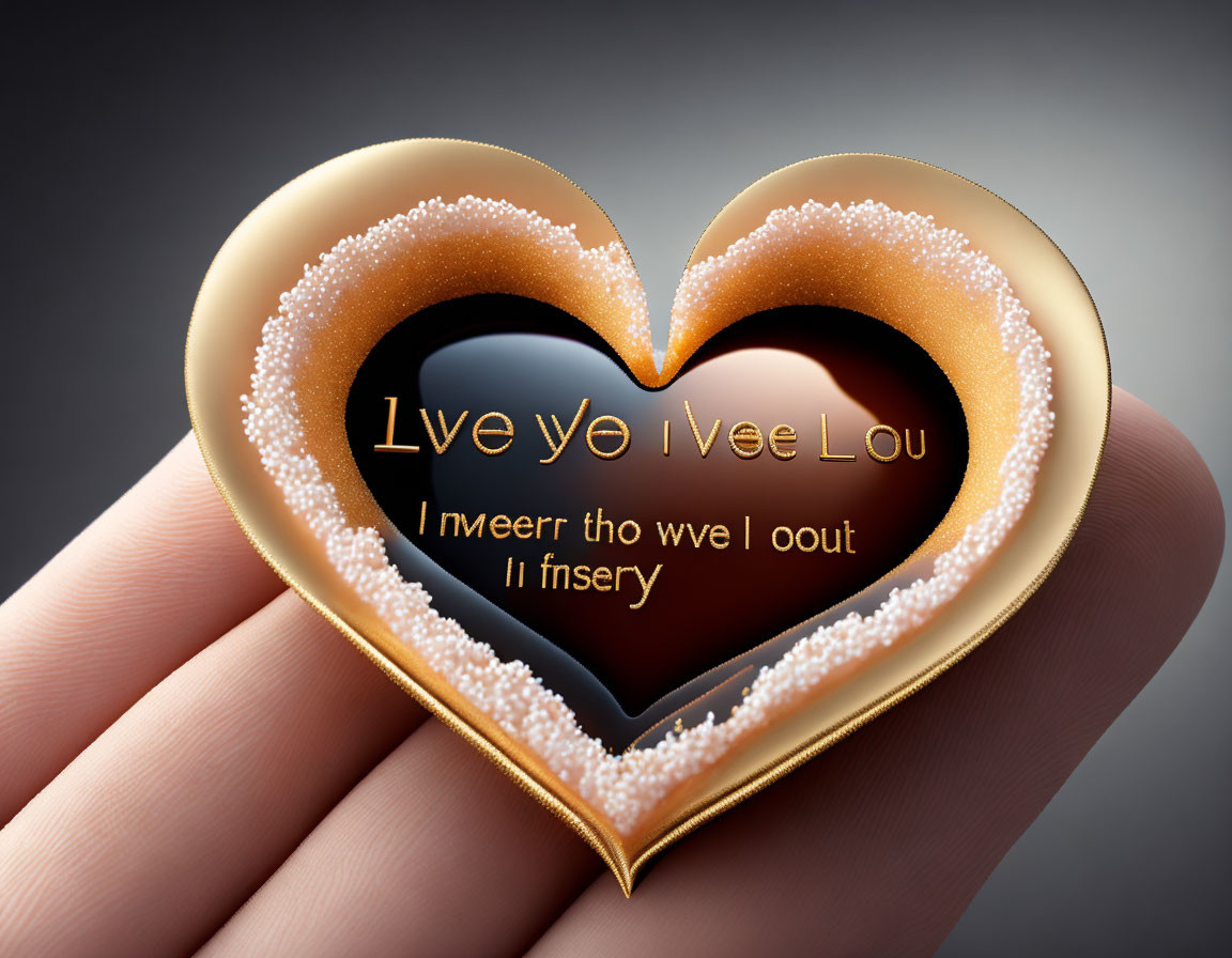 Hand holding heart locket with "Love you" reflection on gradient background