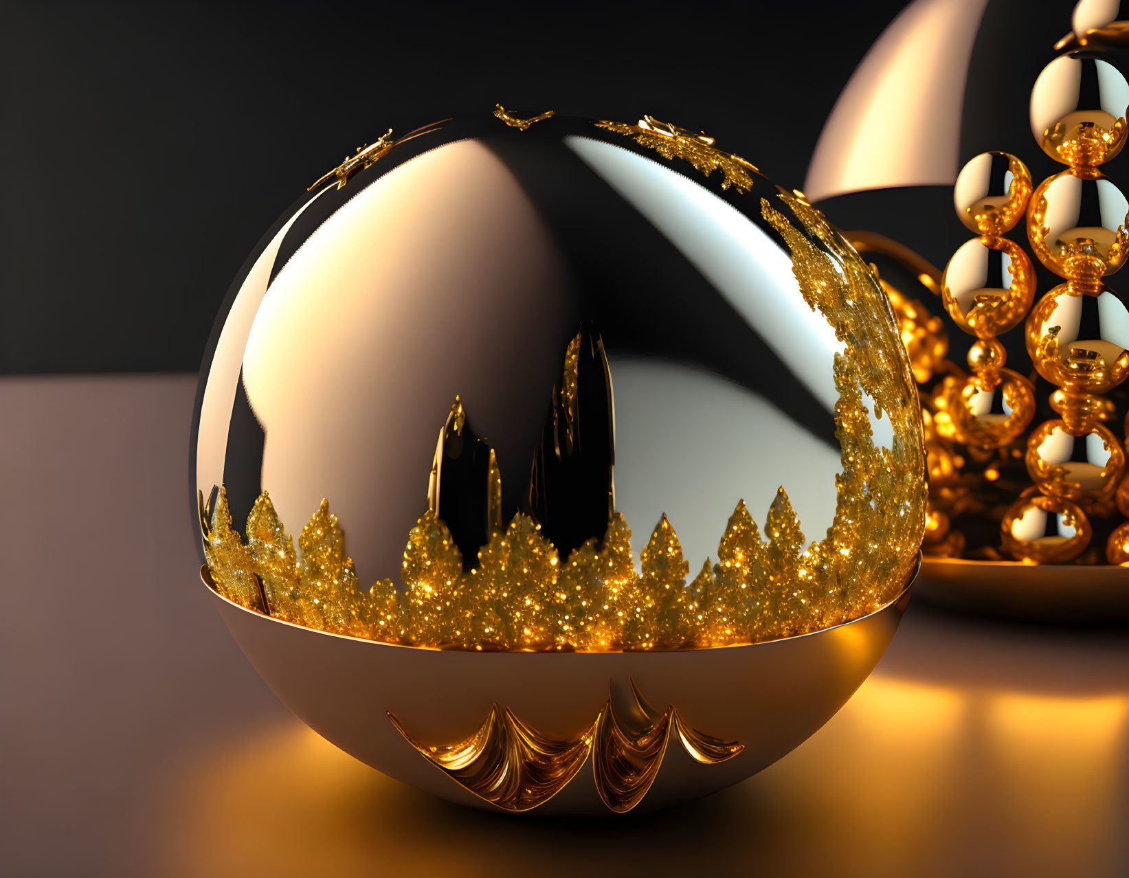 Shiny Golden Christmas Bauble with Glitter Details