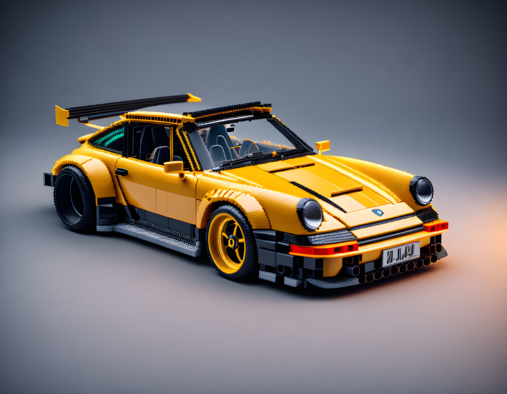 Detailed LEGO Porsche 911 Model with Yellow & Black Coloring