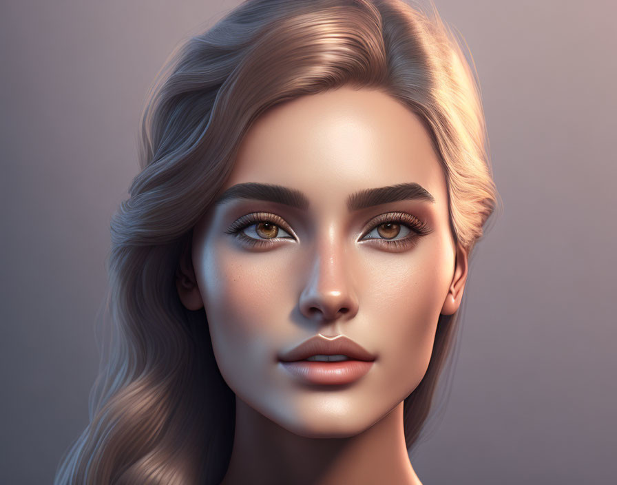 Blonde Woman 3D Rendering with Brown Eyes and Full Lips