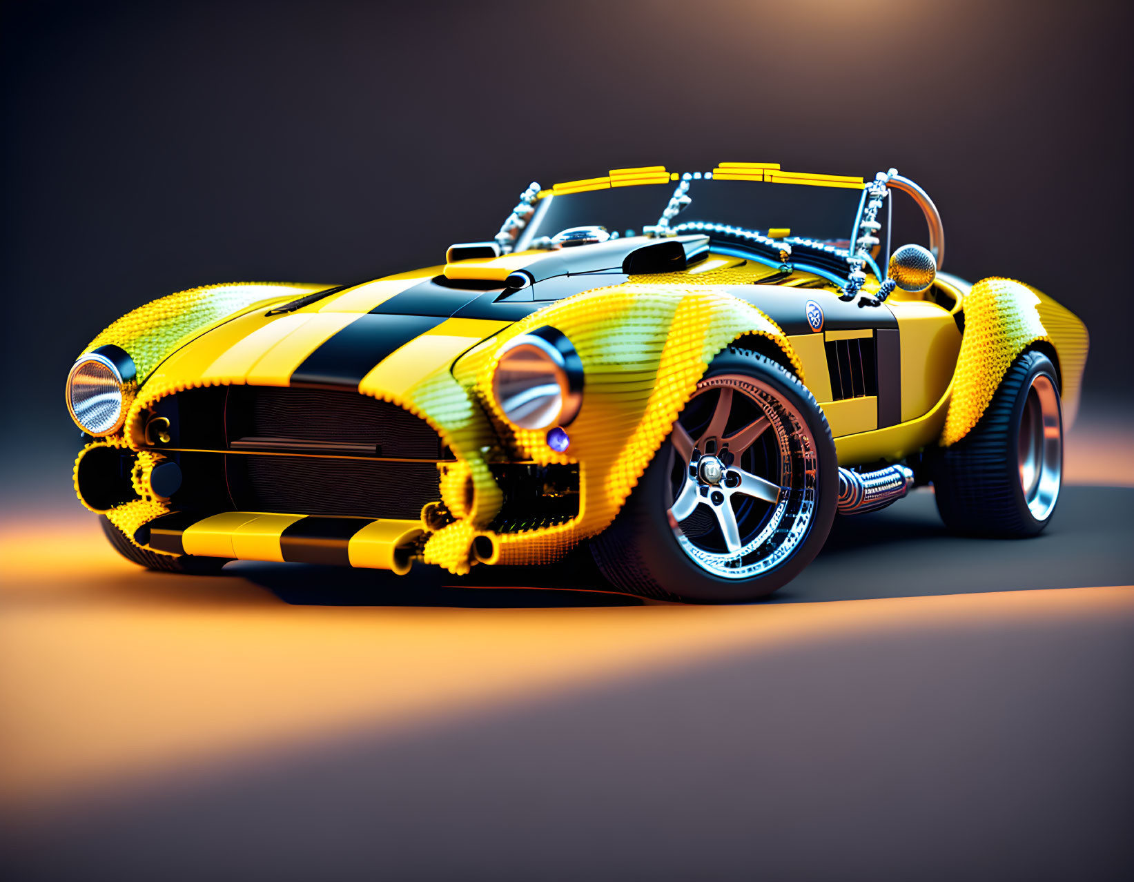 Stylized classic muscle car with yellow and black stripes & glowing outline