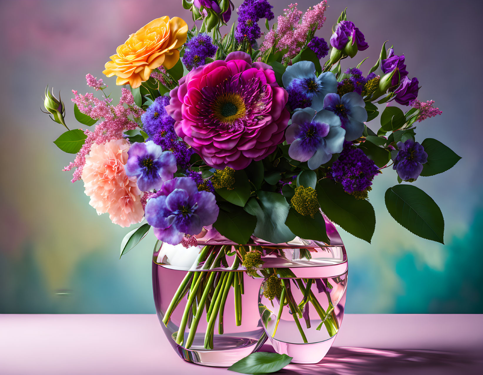 Assorted Flowers Bouquet in Clear Glass Vase