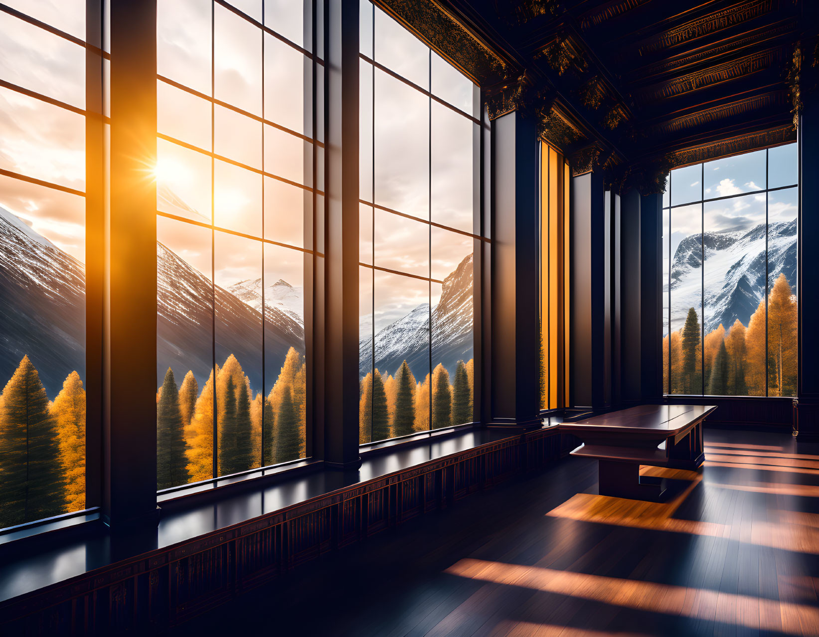 Spacious Room with High Ceiling and Mountain View