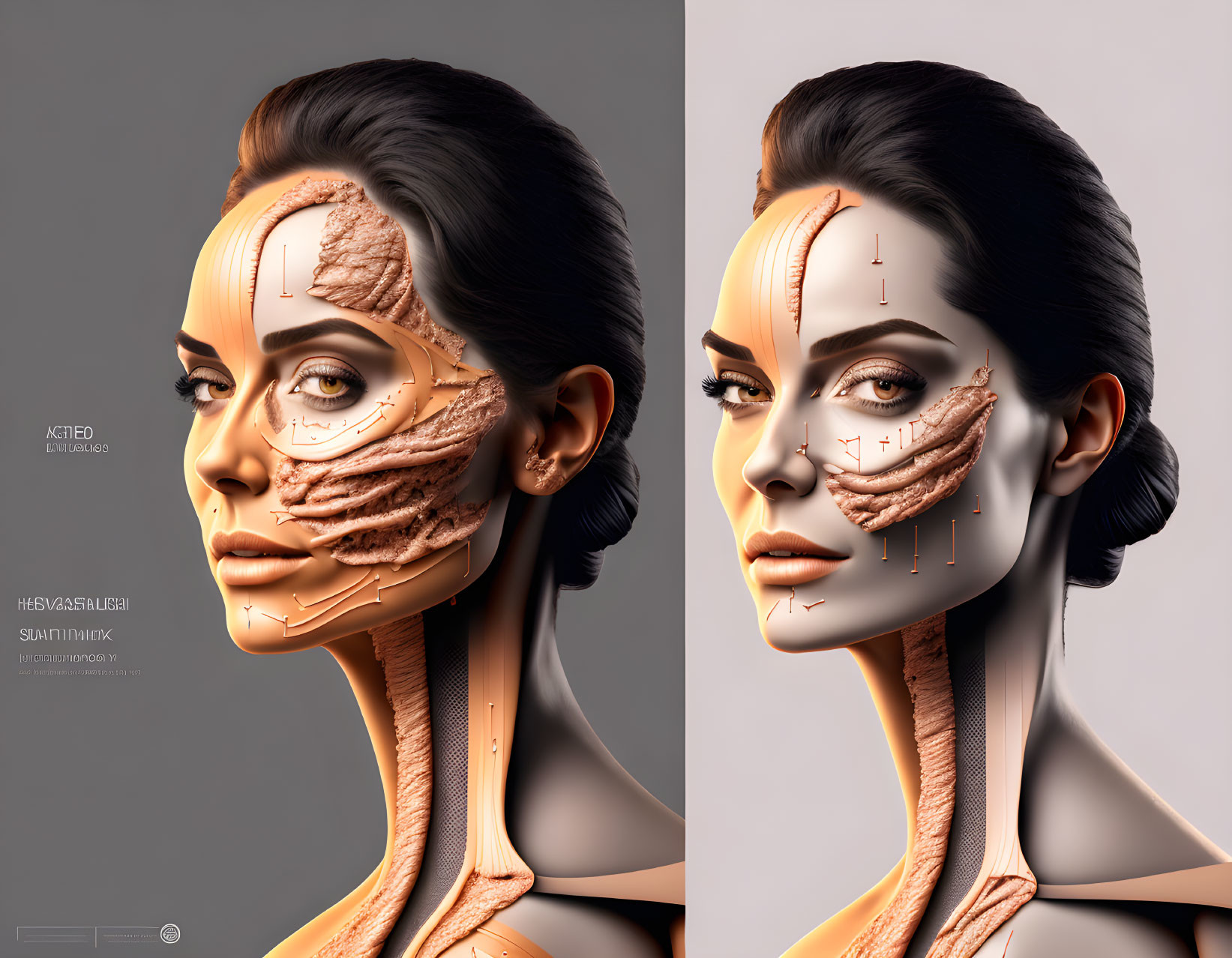 Digital artwork: Woman's face split into anatomy and portrait