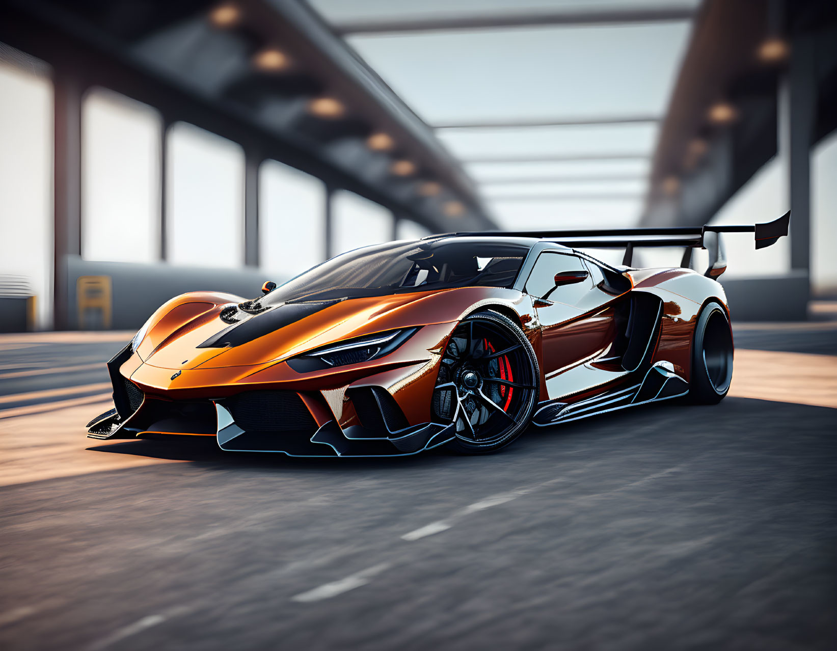 Vibrant Orange Sports Car in Modern Garage