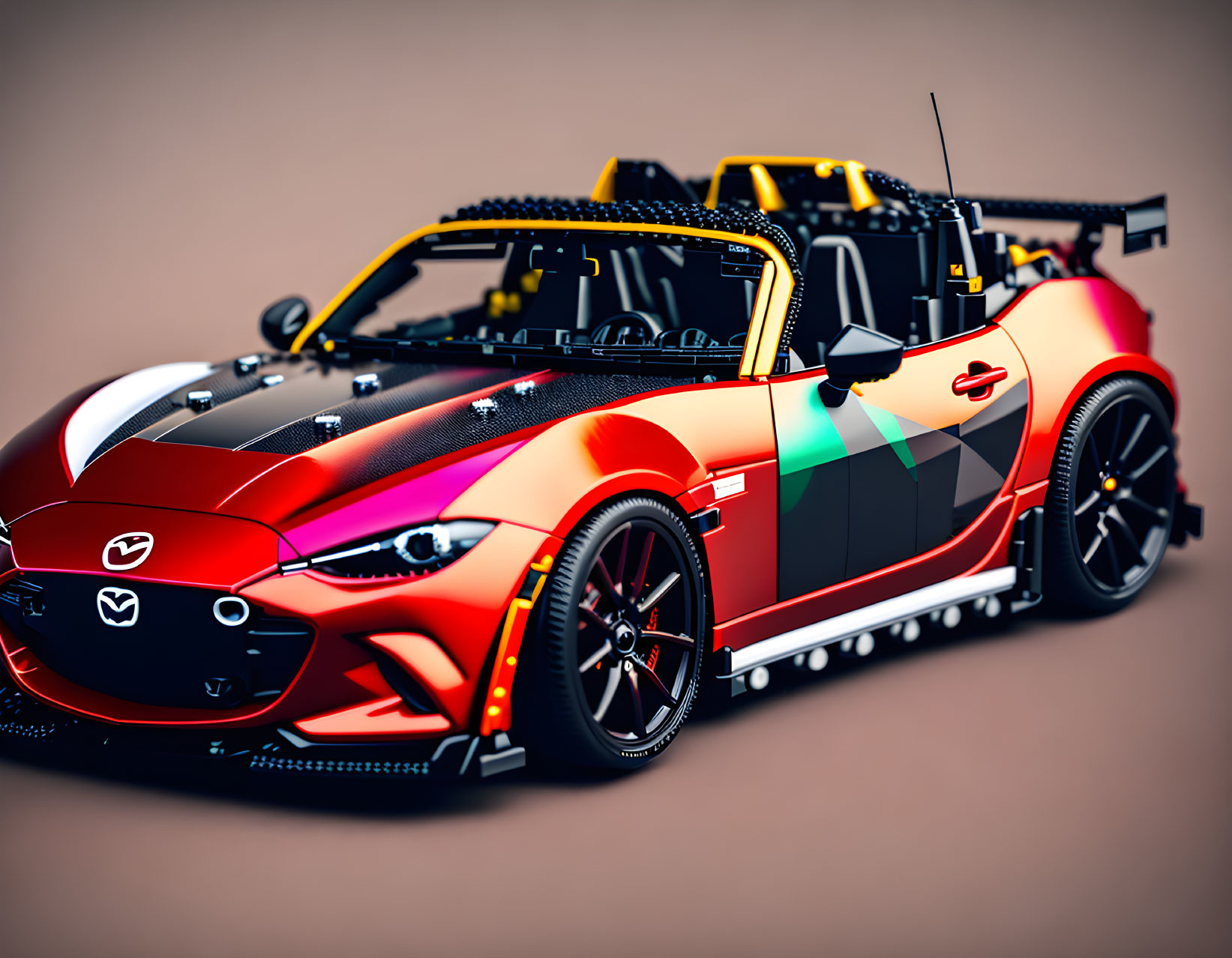 Custom Red and Black Mazda MX-5 Miata with Geometric Designs