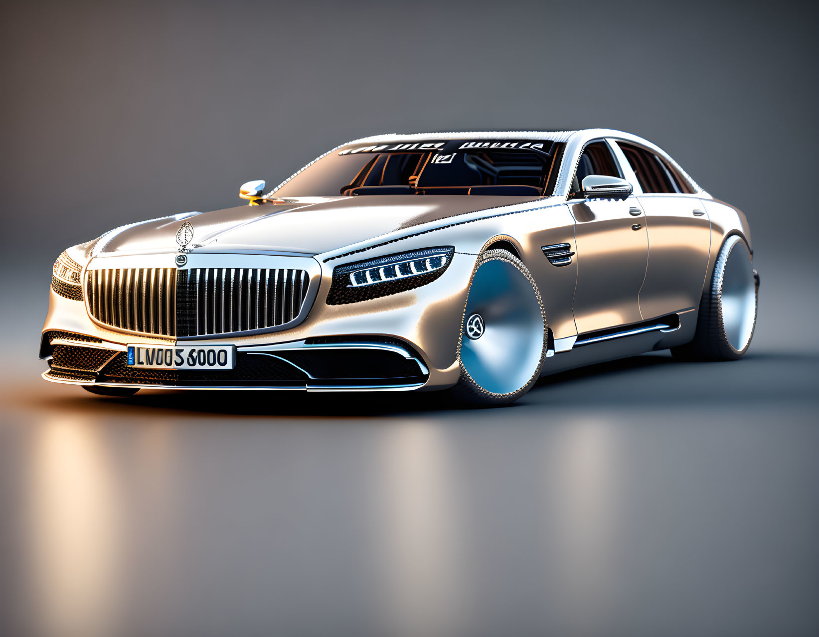 Futuristic silver luxury sedan with sleek design and advanced features