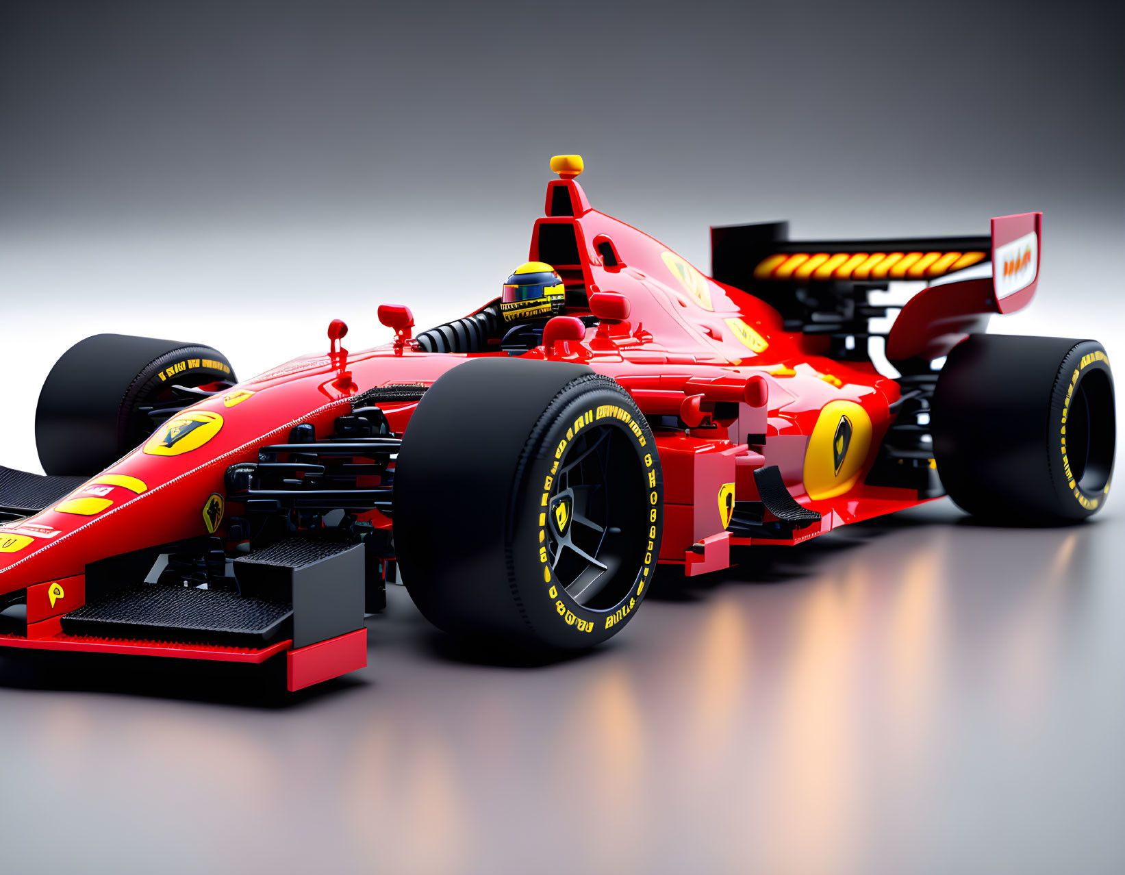 Modern Red Formula 1 Race Car 3D Rendering with Sponsorship Logos