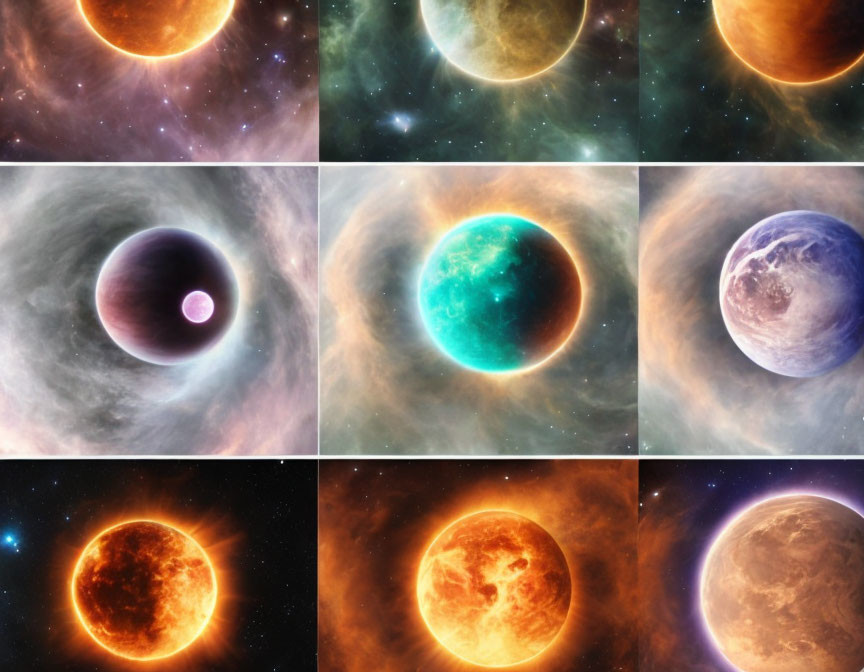 Six Vibrant Space-Themed Illustrations of Celestial Bodies and Stars