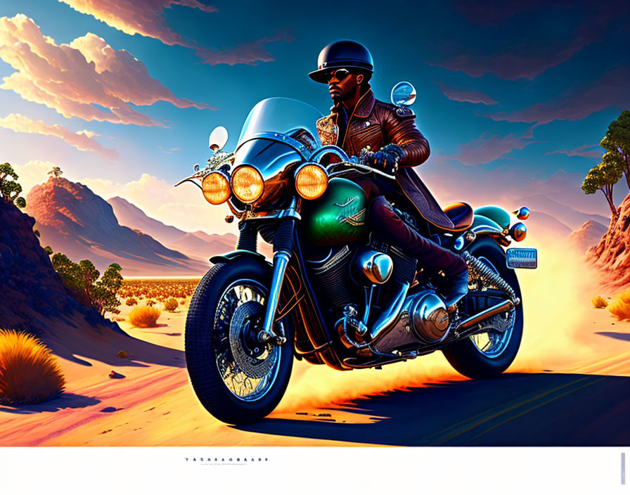 Colorful Sunset Desert Road Motorcycle Ride