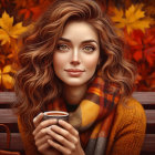 Futuristic digital artwork of woman in orange jacket with headphones