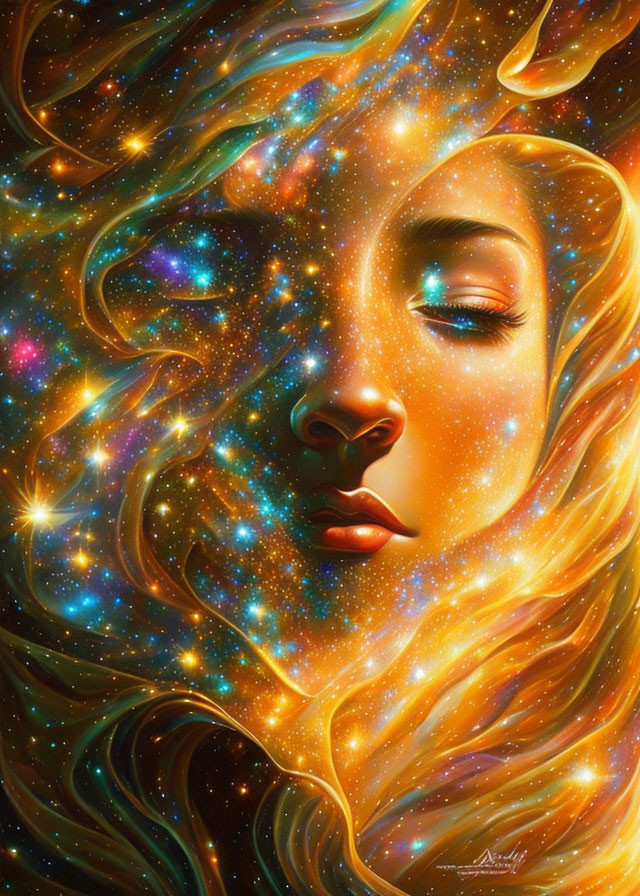 Colorful portrait of a woman with cosmic features