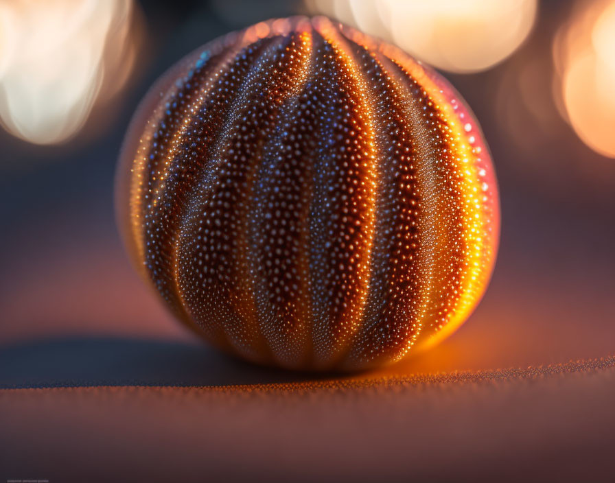 Glowing sea urchin shell with intricate texture and patterns