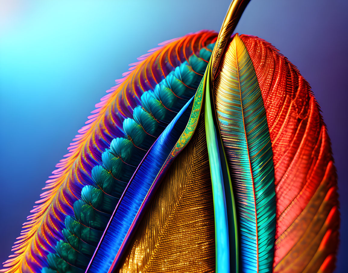 Close-up of Colorful Feathers with Intricate Patterns