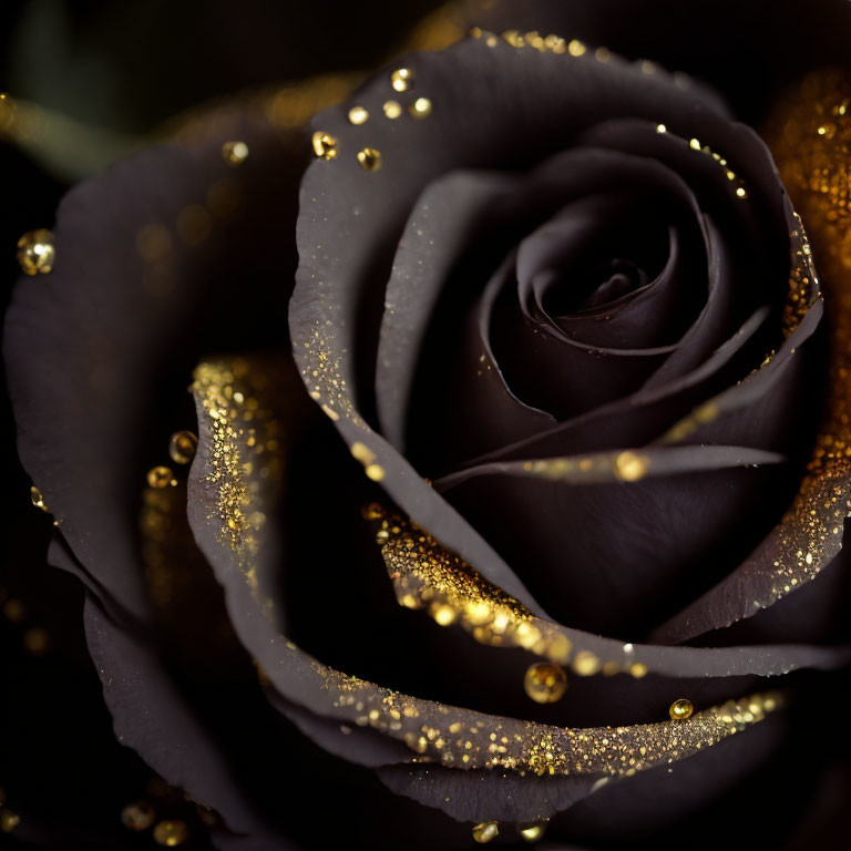 Dark rose with gold speckles: A detailed close-up.