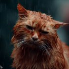 Orange Tabby Cat with Stern Gaze in Rainy Close-Up