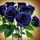 Deep Blue Roses Bouquet on Golden Ornate Background