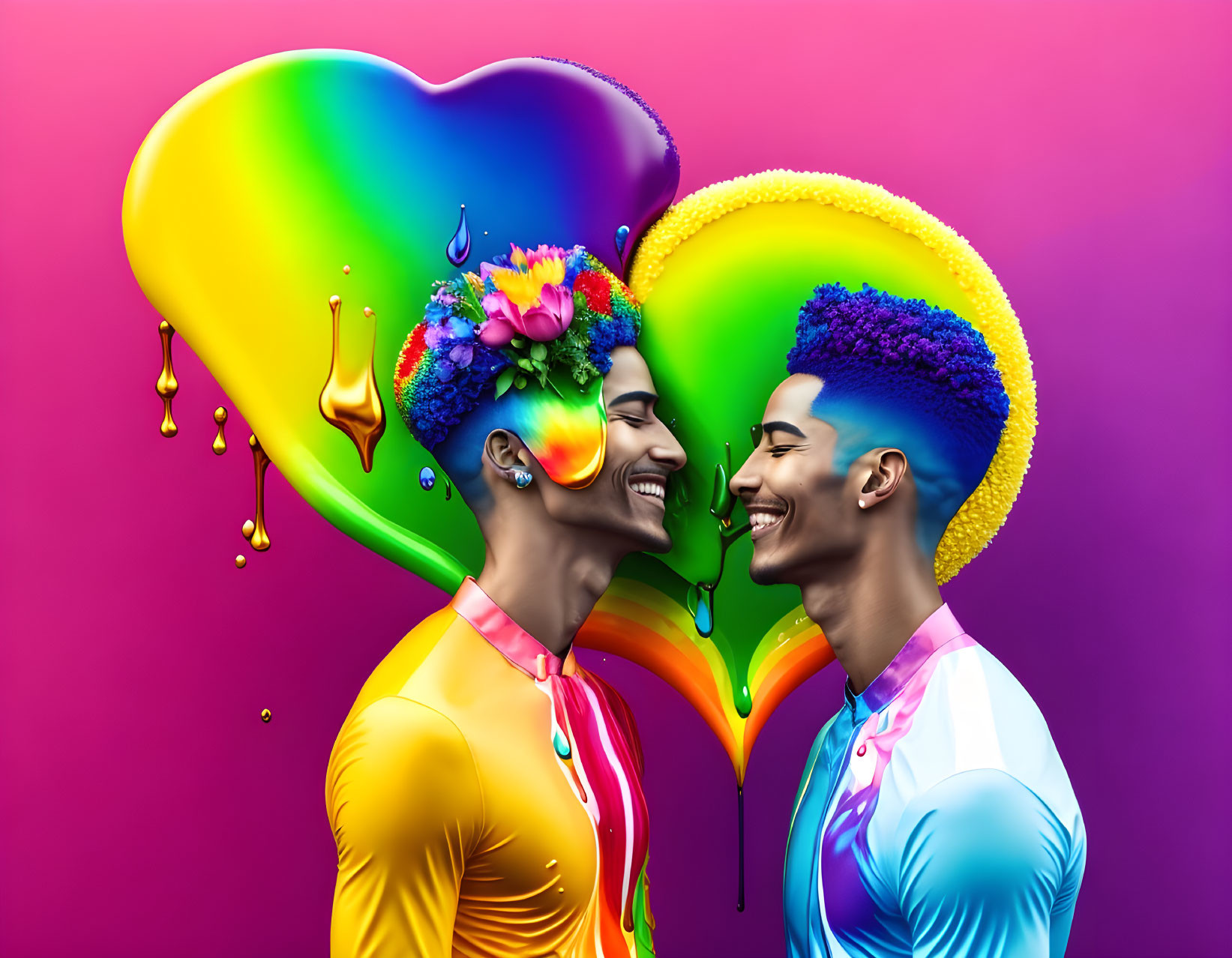 Colorful Heart-Shaped Hairstyles on Smiling Individuals