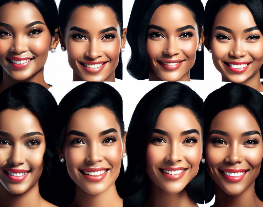 Composite images of woman with various expressions on black background