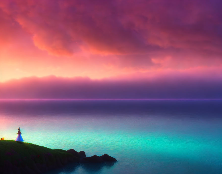 Tranquil Twilight Seascape with Purple and Pink Sky