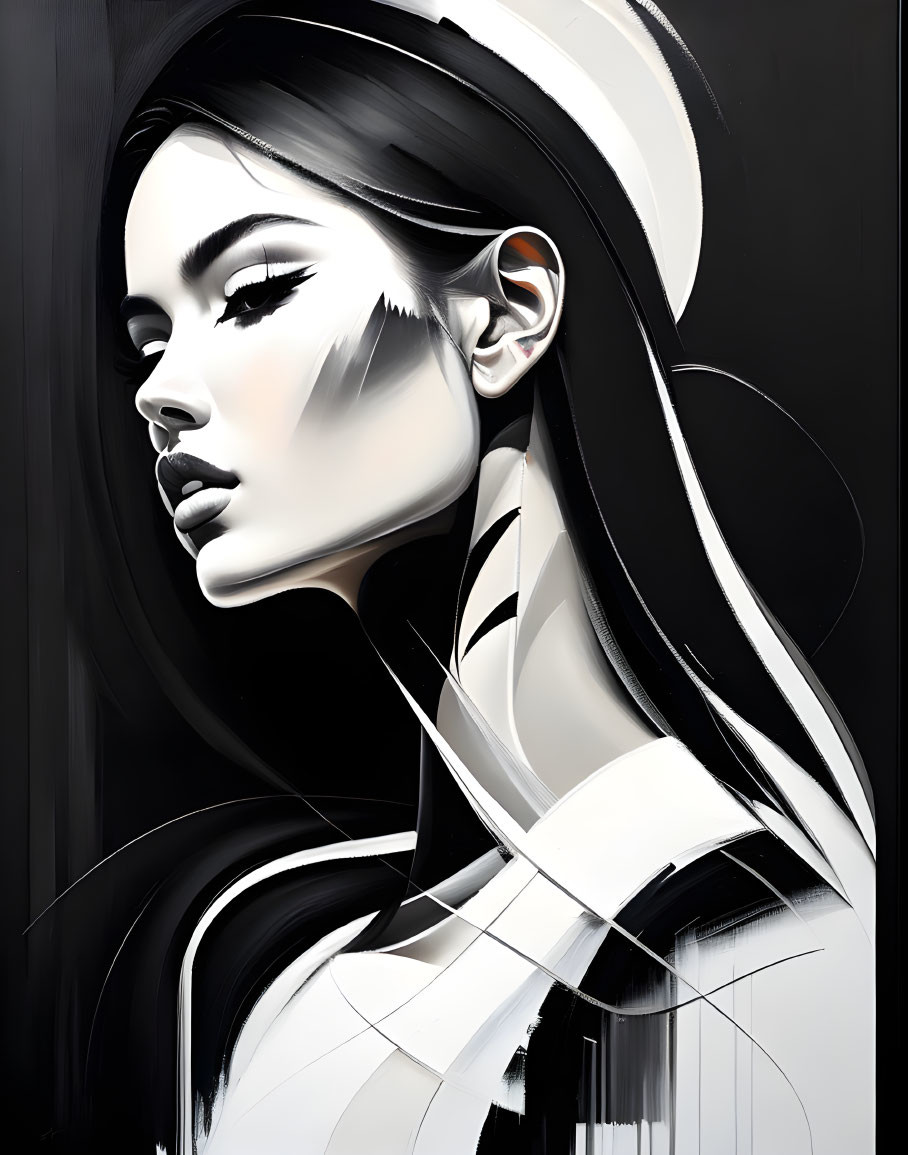 Abstract black and white portrait with bold lines and modern vibe