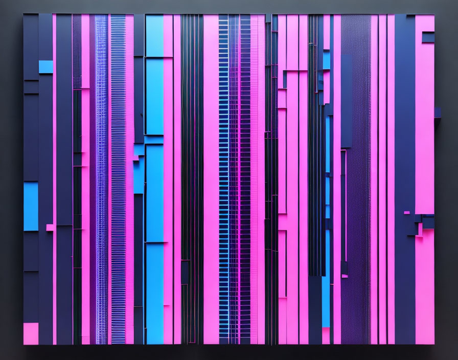 Colorful Abstract Artwork: Vertical Blue and Purple Stripes on Dark Background