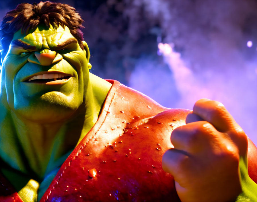 Close-Up 3D Animated Hulk with Angry Expression and Clenched Fist