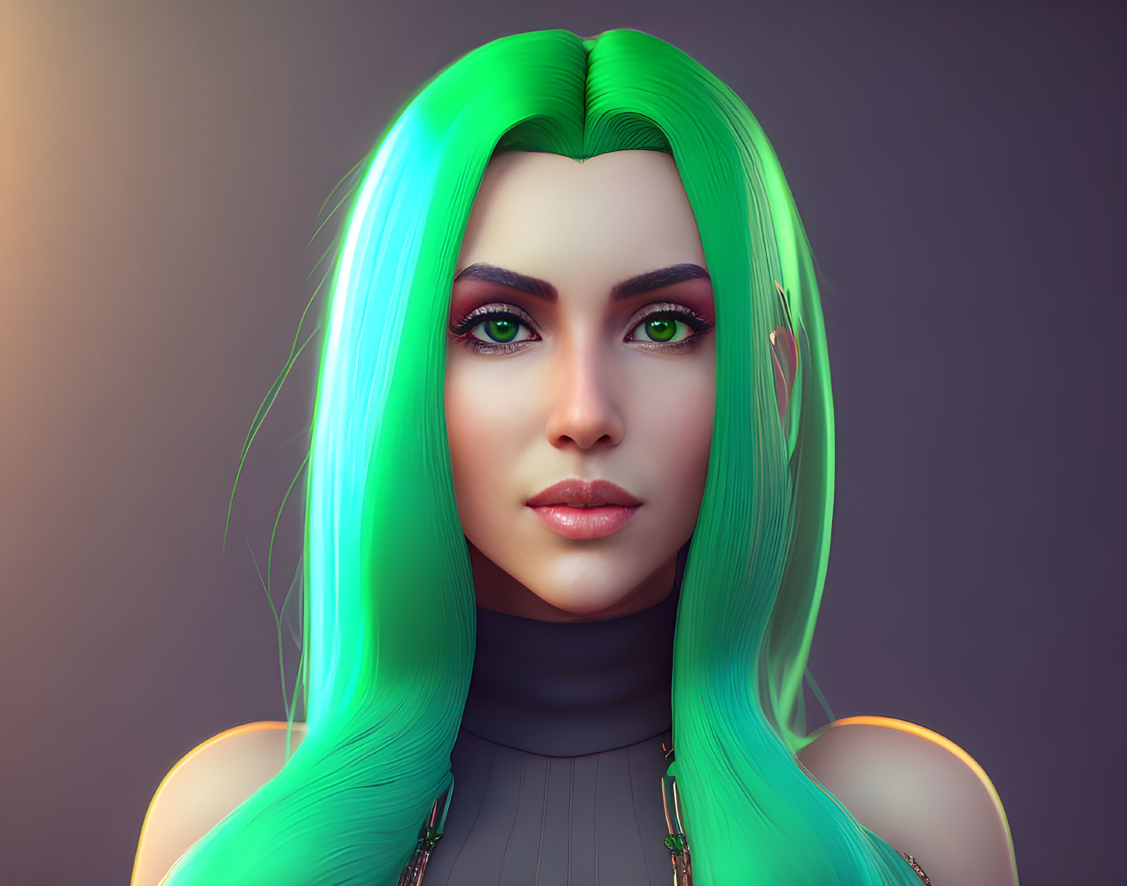 Vibrant green and blue hair digital portrait of a woman