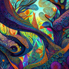 Colorful Psychedelic Artwork: Vibrant Trees & Swirling Patterns