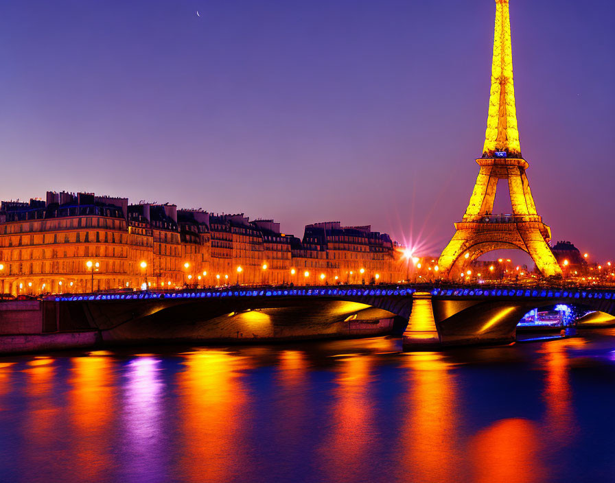 Iconic Eiffel Tower Night View Overlooking Seine River