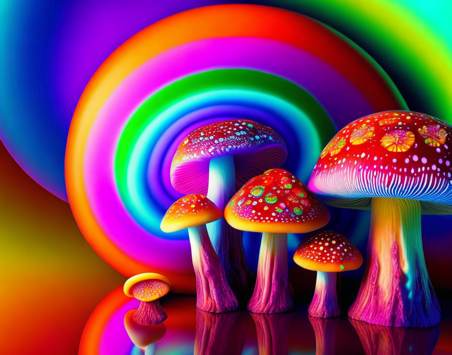 Colorful Psychedelic Mushroom Art with Rainbow Patterns