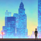 Silhouette of person against glowing cityscape at dusk