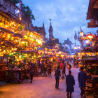 Evening Market with Traditional Architecture and Stalls