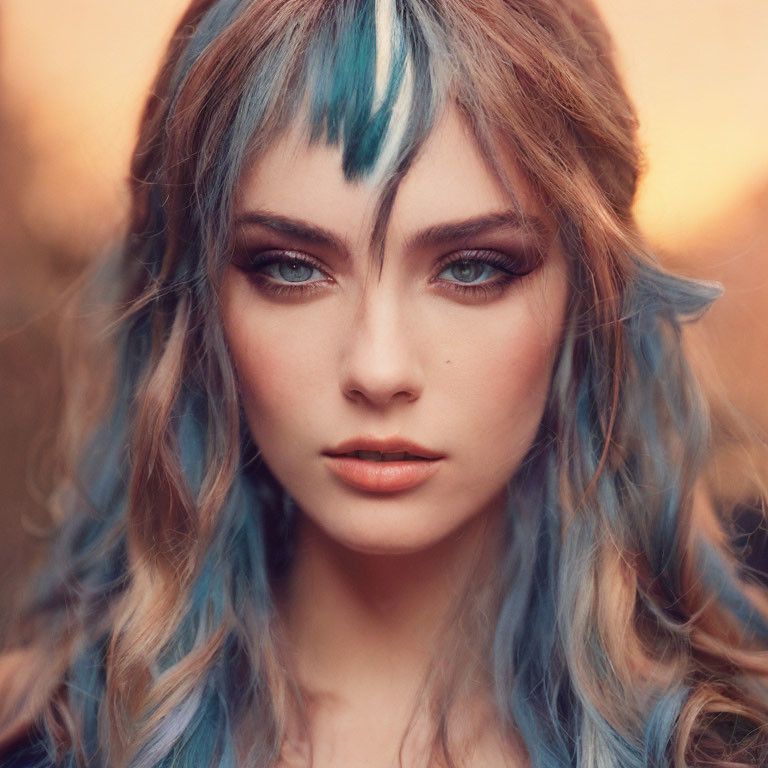 Striking Blue and Teal Hair Woman with Dramatic Makeup