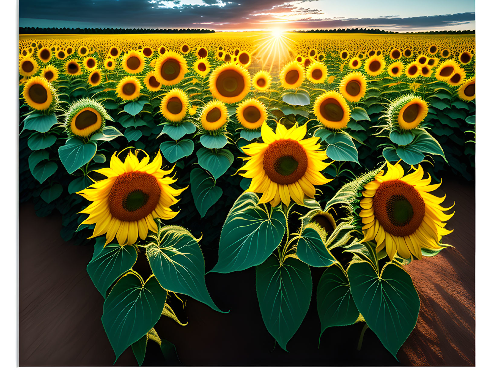 Sunflower Field at Sunset with Dramatic Shadows