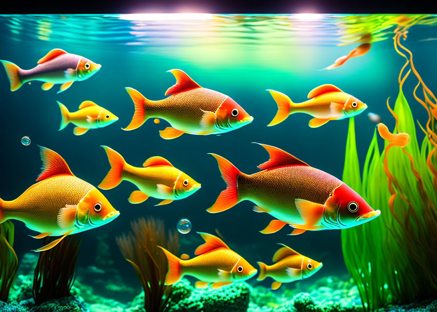 Vibrant fish and plants in underwater aquarium scene