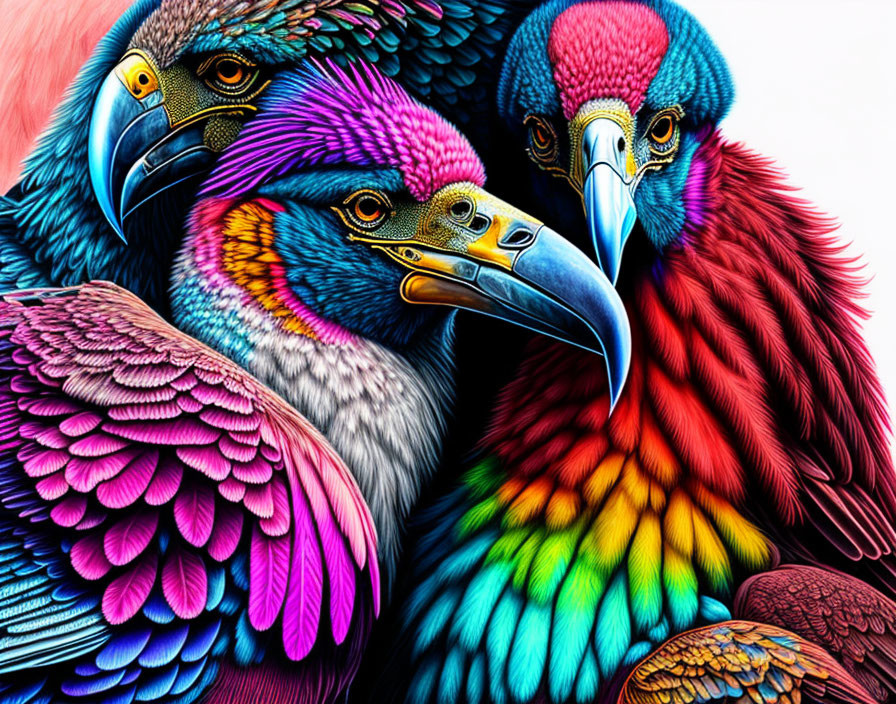 Colorful Birds Illustration: Blue, Red & Yellow Plumage