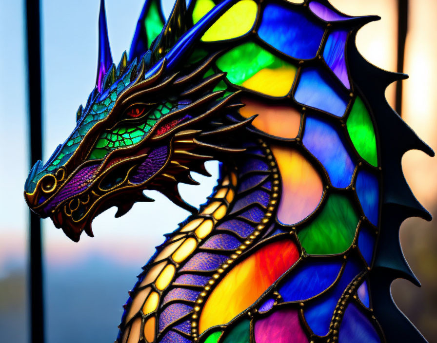 Colorful Dragon Stained Glass Art with Intricate Designs