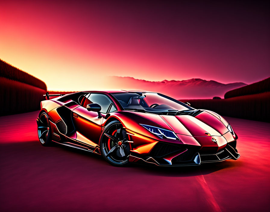 Dynamic Red and Black Lamborghini Sports Car in Digital Art