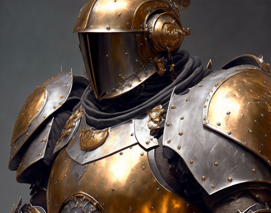 Detailed Close-Up of Medieval Knight in Golden Plate Armor