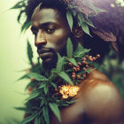 Man with Greenery and Berries in Natural Setting